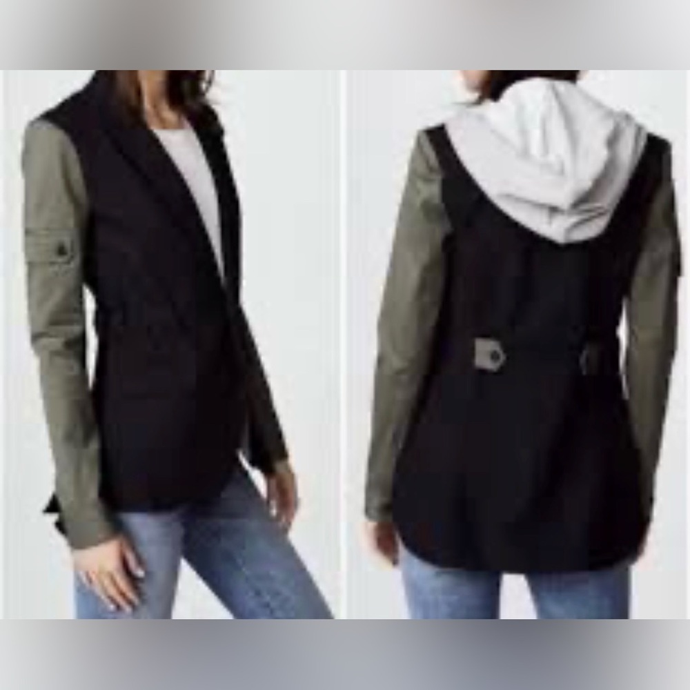 Veronica Beard Blazer black green woman’s coat Hooded Jacket, EUC, size 2 (XS)